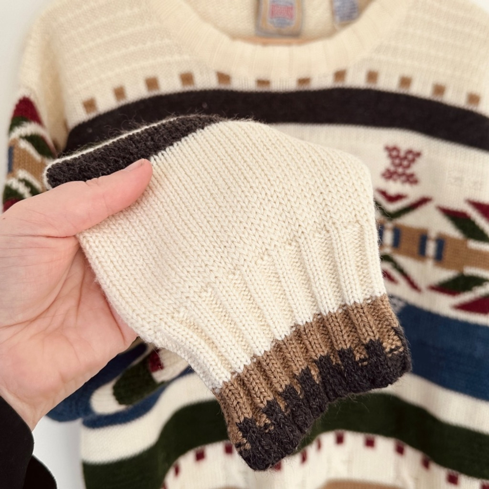 Vintage Aztec Crew knit Sweater - multi-coloured on cream - M - oversized - Picture 5 of 6
